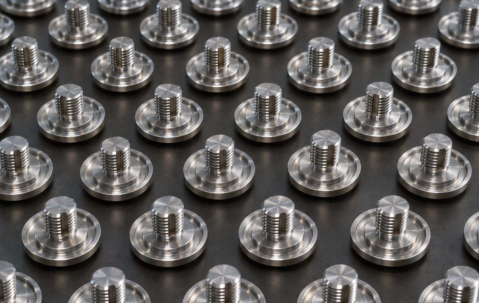 Rows of machined threaded lower-end hardware