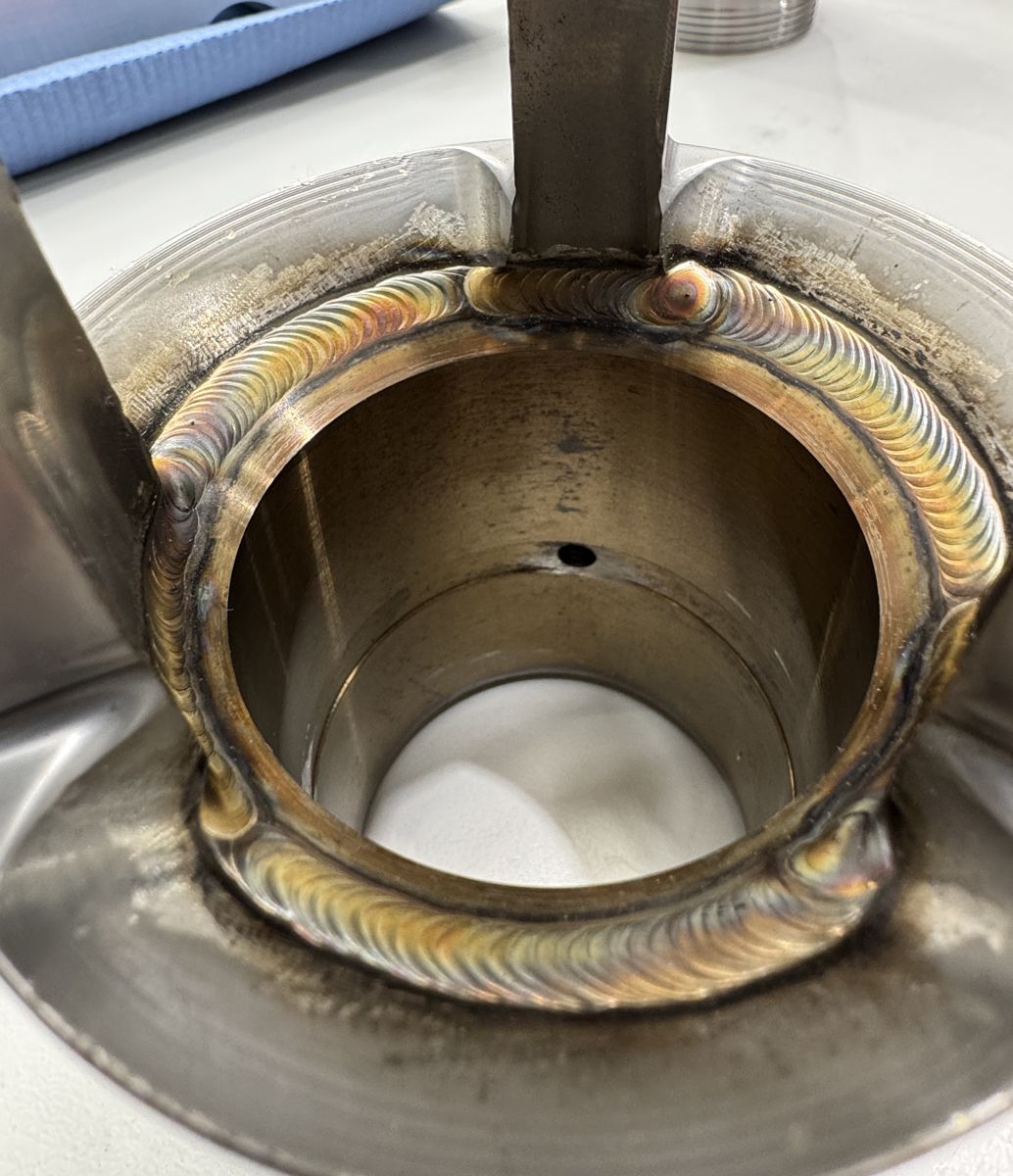 TIG weld inside the bore of a muleshoe sleeve with keys fitted